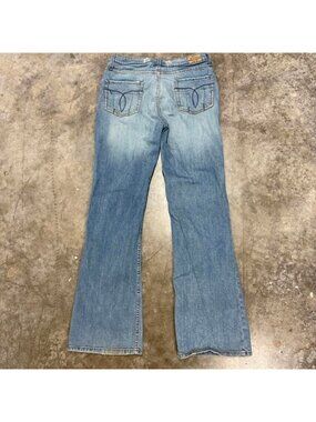 Y2K Paris Blue Light Wash Distressed Flared Jeans 30x31